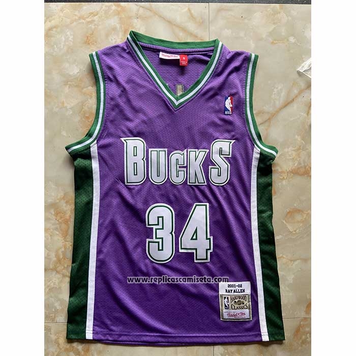 Camiseta Milwaukee Bucks Ray Allen #34 Mitchell & Ness 2001-02 Violeta